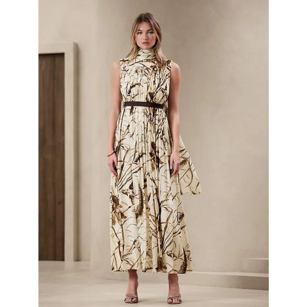 Banana Republic Valentina Maxi Dress wheat Botanical print sz M NWT